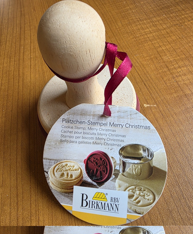 NWT Birkmann Merry Christmas Cookie Stamp Stamper Silicone Wood Handle Recipes gallery