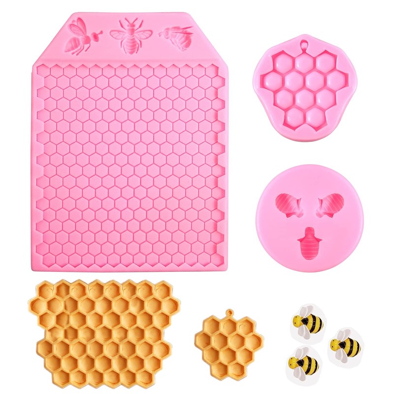 3 Packs 7 Cavity Bumble Bee Silicone Mold Honeycomb BeesChocolate Molds Silic…