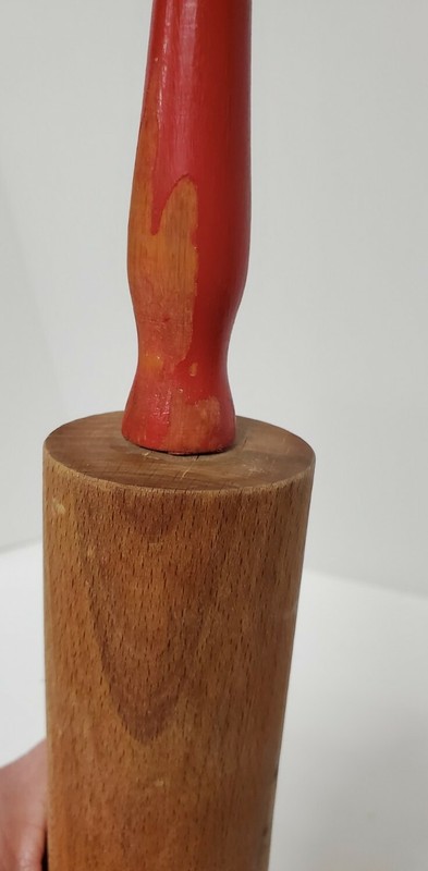 Vintage Large Wooden Rolling Pin with Red Handles Baking Kitchen gallery