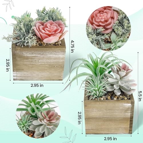 Pack Fake Plants Succulents Plants Artificial Cactus Plants in Wood Pots 2 gallery