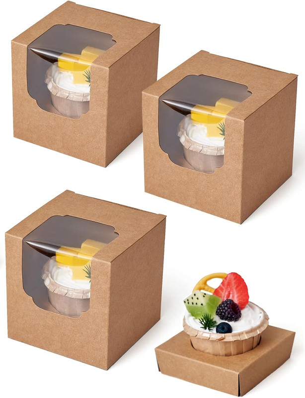 Cupcake Boxes 100 Pcs Bulk Brown Kraft Individualbox, Single Containers Paper Ho