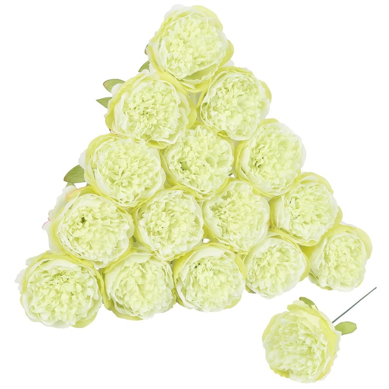 Fqueelvys 16Pcs Peony Artificial Flowers Green Fake Peonies Bulks Silk Peonies