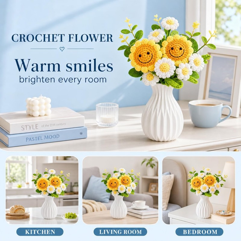 Pxfcxvmq Crochet Flower Bouquet Handmade Knitted Sunflower Artificial Bouquet gallery