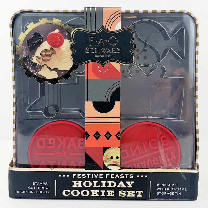 FAO Schwarz Festive Feast Holiday Cookie Set w/Keepsake Storage Tin 8Pc.