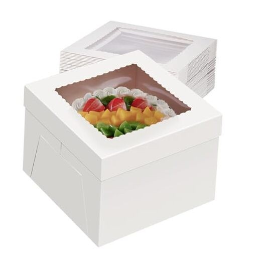 30Pack Cake Boxes 10x10x8, Tall & Sturdy Bakery Boxes with Window, Easy