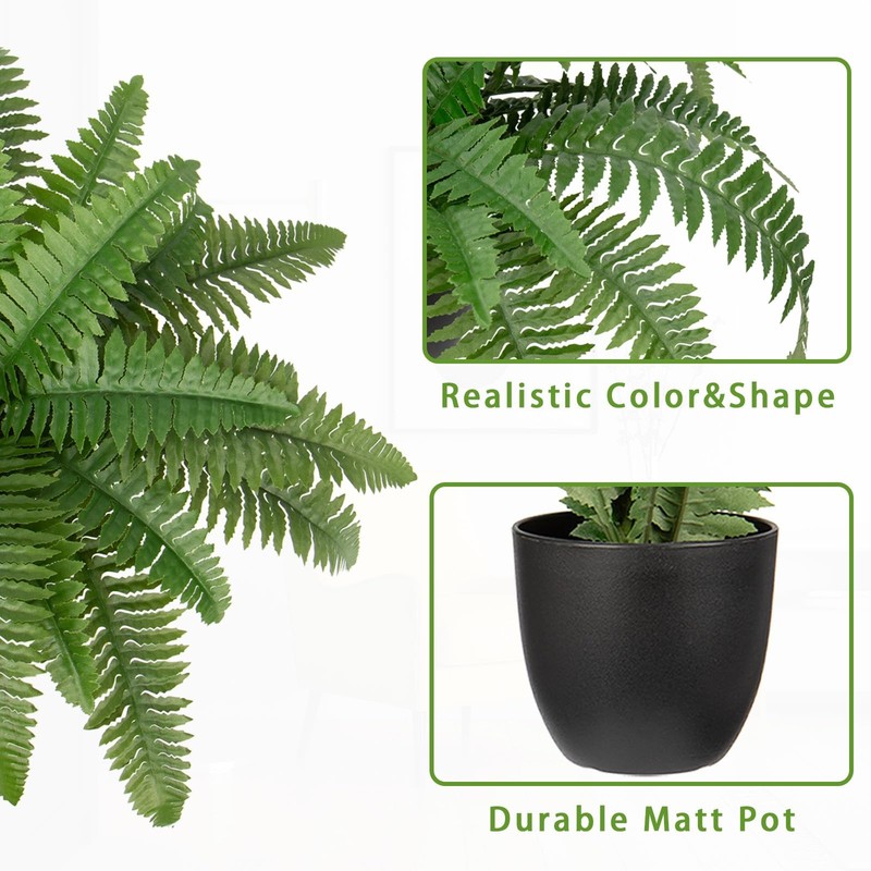 Hollyone Fake Fern Potted Plant Artificial Boston Ferns In Pot 35 Leaves For gallery
