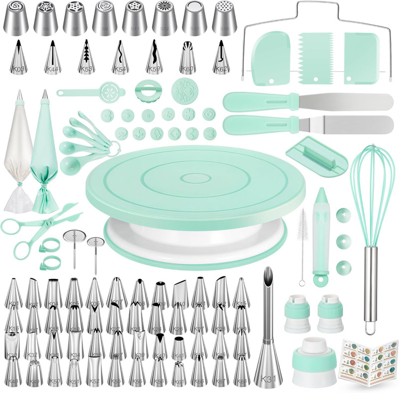 Kit Decoracion Tartas 158Pzs Base Giratoria Boquillas Mangas Espatulas Reposteri