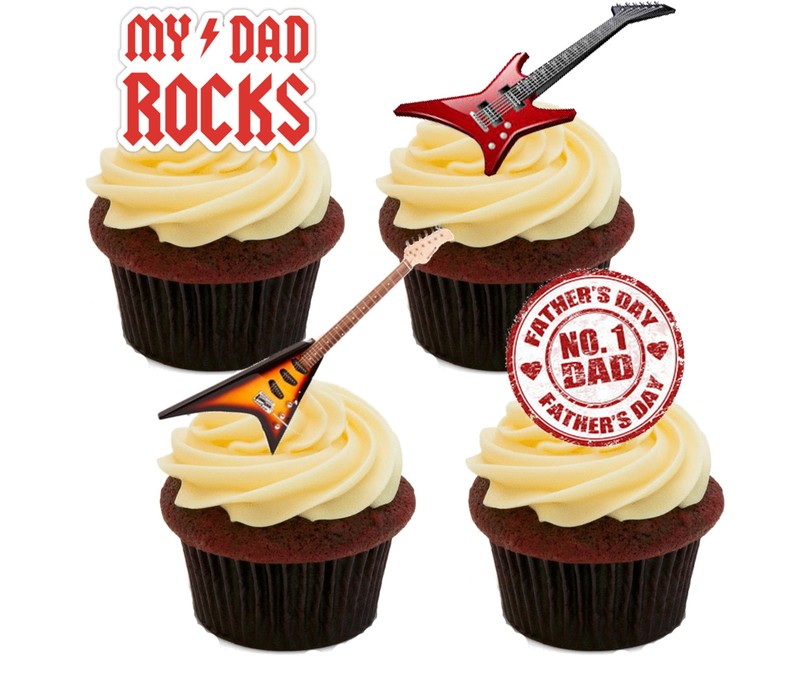My Dad Rocks! Edible Cupcake Toppers, Standup Fairy Cake Decorations Fathers Day