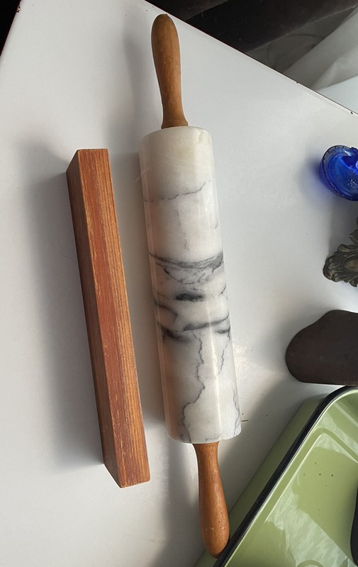 Granite Marble Stone Rolling Pin Easy Grip Wood Handles - Great Condition ! gallery