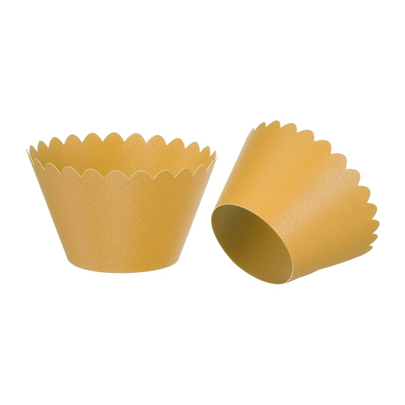 Cupcake Wrappers Paper, 50 Pack Baking Cups Wave Decoration, Gold Yellow