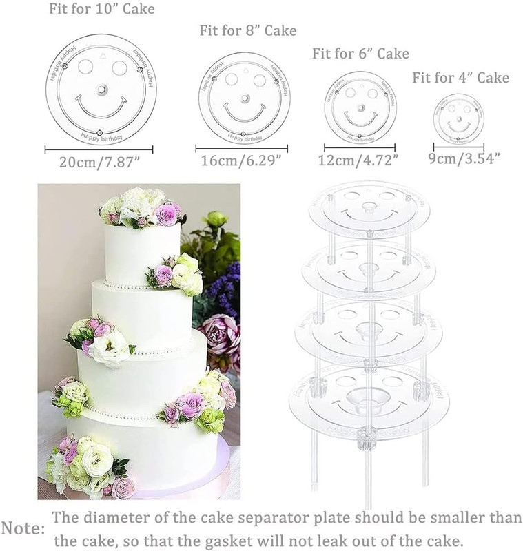 Smiley Cake Dowel Rods Set with Separator Plates for Tiered Cakes, 28 Pcs gallery