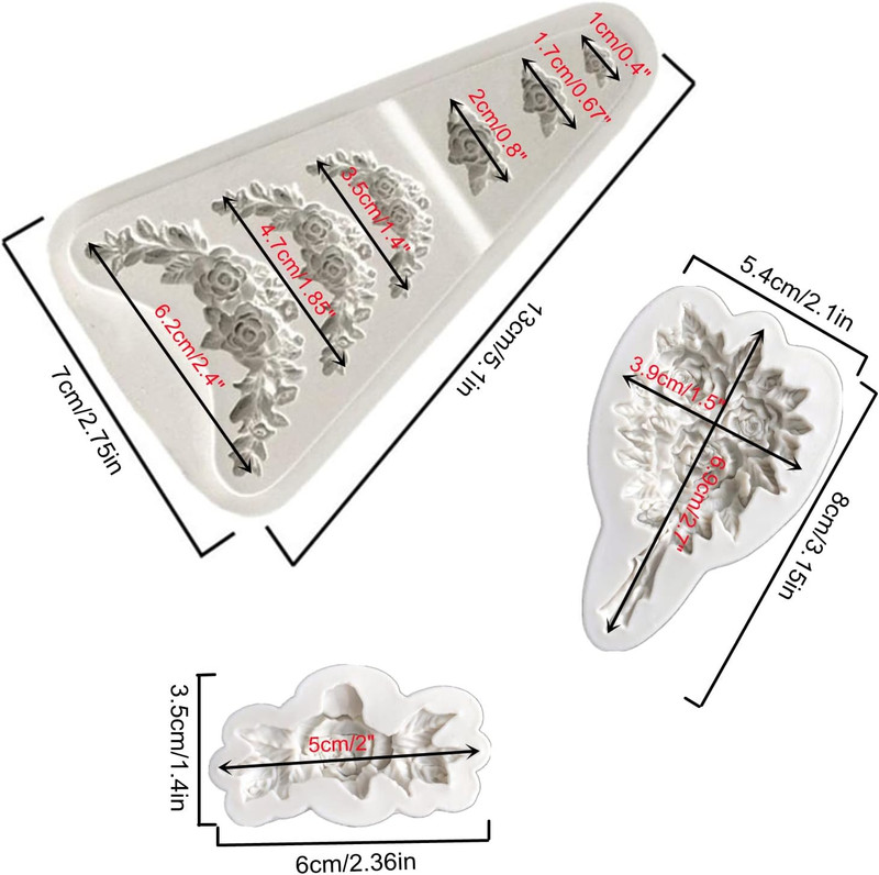 3Pcs Rose Wreath Flower Bouquet Leaves Fondant Molds for Wedding Cake Decorat... gallery