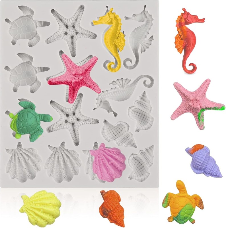 Marine Theme Fondant Silicone Molds, Seashell, Conch, Seahorse, Starfish, Tor... gallery