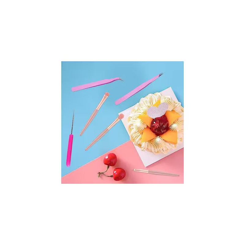 15-Piece Cake Decorating Tool Set with Brushes, Needles, Tweezers in Pink, Plast gallery