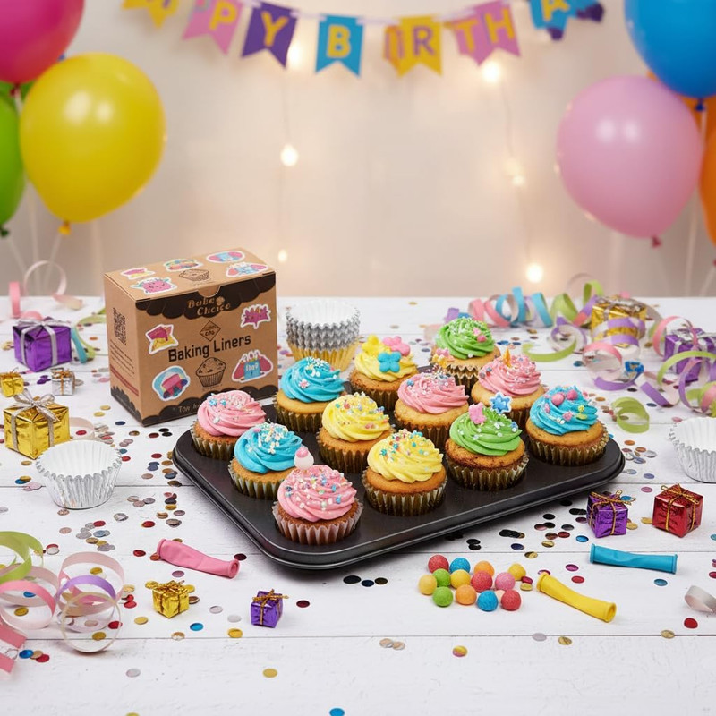Non-Stick 400Pcs Gold Mini Cupcake Liners for Baking, Mini Size Foil Muffin Line gallery