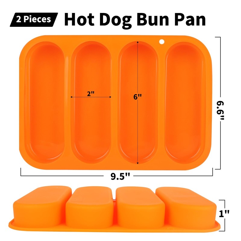 2 Pack 6 Inch Silicone Hot Dog Bun Pan Hotdog Bun Molds Nonstick Bread Forms gallery