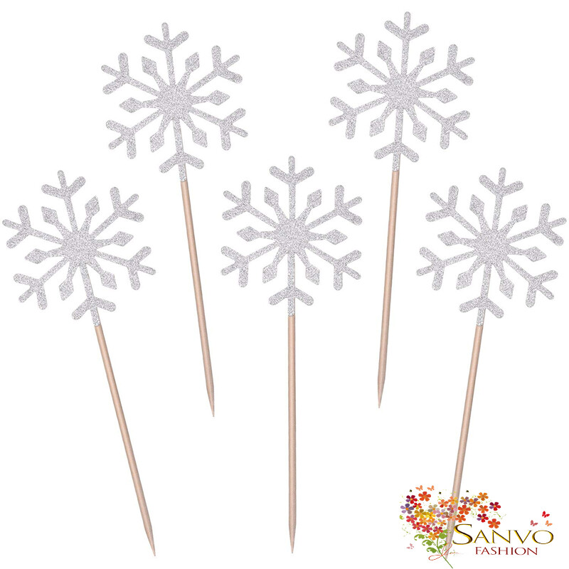 10 X GLITTER SNOWFLAKE CAKE CUPCAKE TOPPERS BLUE & SILVER SNOWFLAKE CAKE TOPPERS gallery