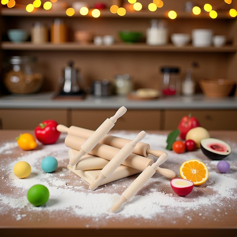3Pcs Wooden Mini Rolling Pin Baking Small Dough 6 Inch, Natural Wood gallery