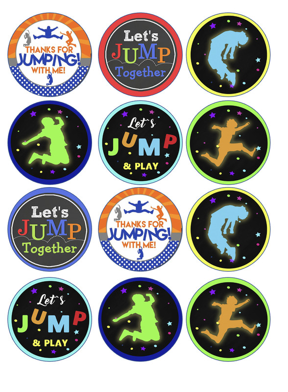 set of 12 trampoline party, edible paper, cupcake cookie toppers CHOOSE SIZE