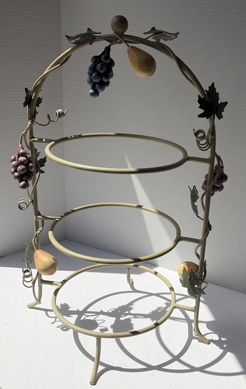 VTG Mikasa Wrought Iron 3-Tier Plate Stand Cake Dessert Grapevine Pear High Tea