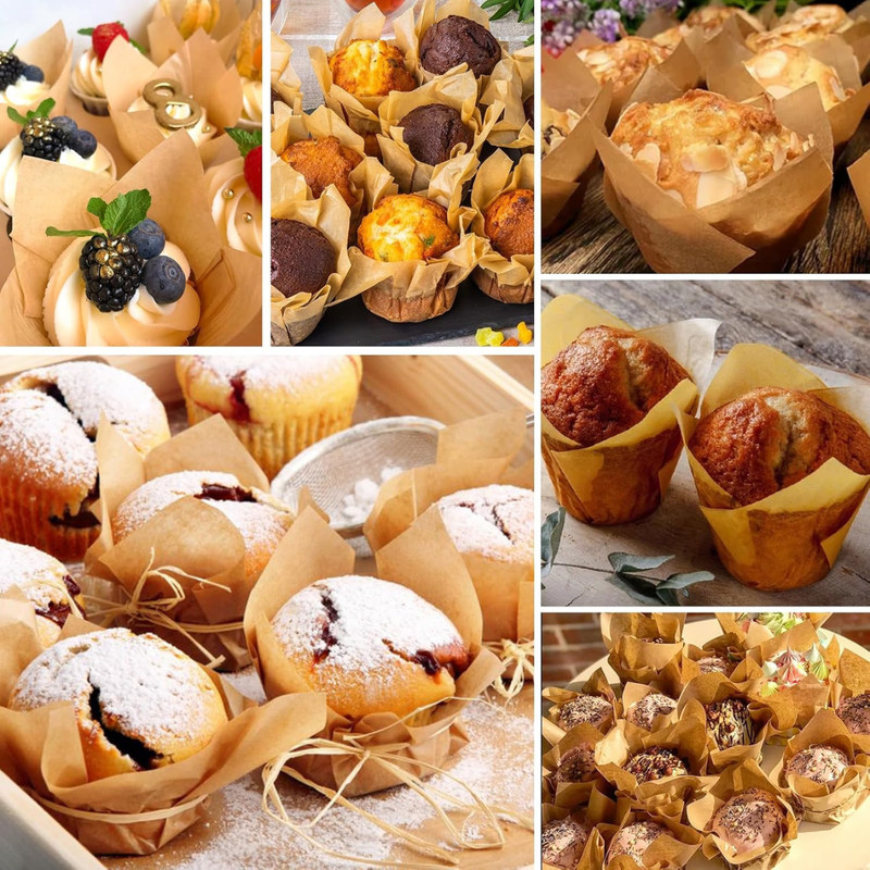 Natural Tulip Cupcake Liners for Baking 200 Cups, Unbleached Parchment Paper gallery