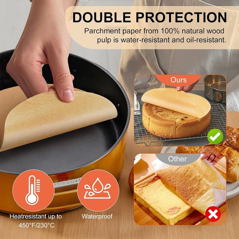 High-Quality 6-Inch Unbleached Parchment Paper Rounds - 200 Sheets Non-Stick gallery