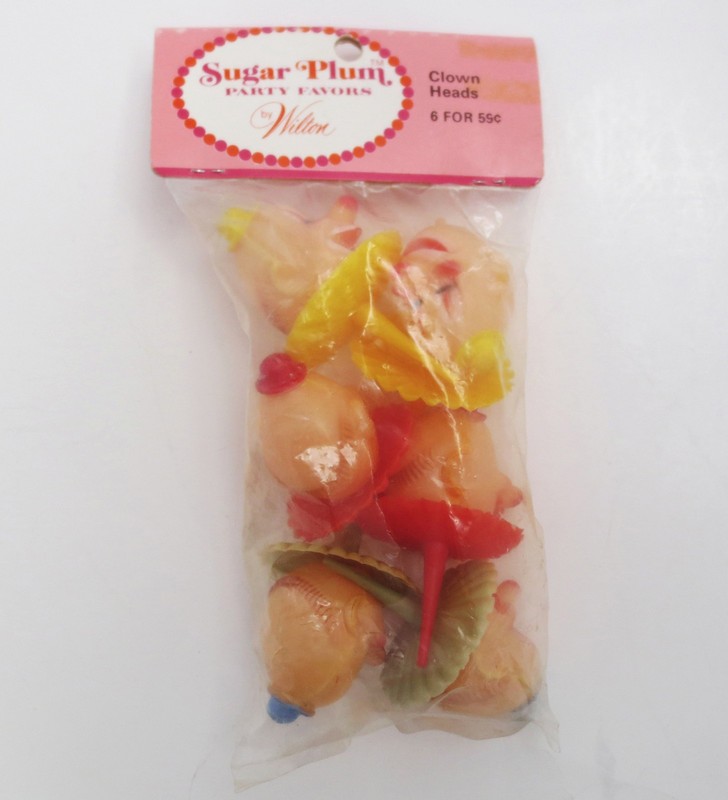 Vintage WILTON CLOWN HEAD Cupcake Cake Toppers Picks Decor Set of 6 Sugar Plum gallery