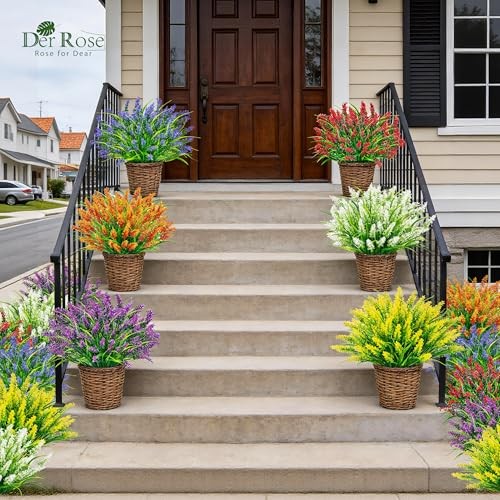 24 Bundles Artificial Flowers for Outdoors Fake Lavender Flowers UV Colourful gallery