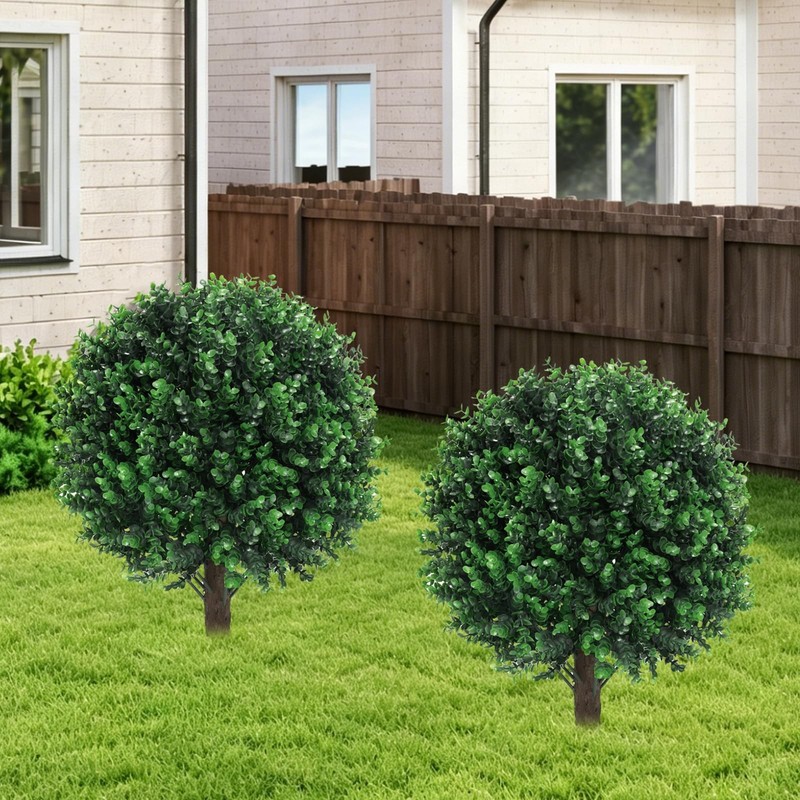 Grewyear Artificial Green Boxwood Topiary Ball Bush For Outdoor Spike Set Of 2