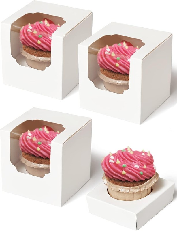Cupcake Boxes 50 Pcs White Recyclable Cardboard Holders Window Inserts gallery