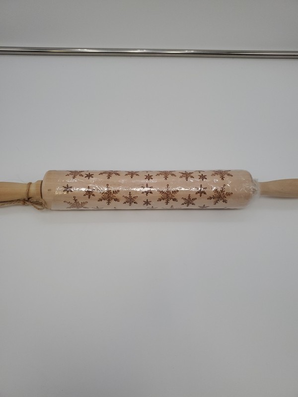 Christmas Rolling Pin Wood Carved Snowflakes 17" Cookie Dough Holiday Baking