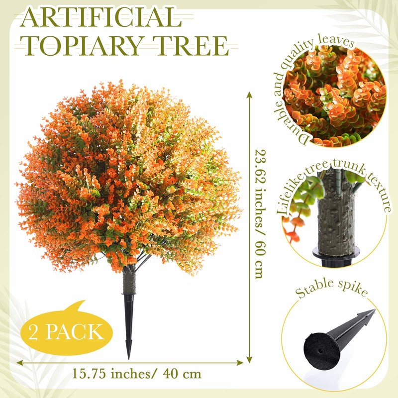 Yunlly Set Of 2 Real To Touch Outdoor Topiary Tree 24 Fake Plants Front Porch gallery