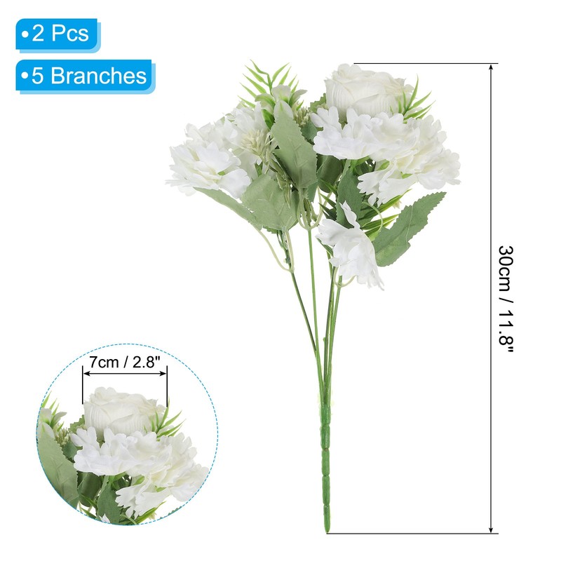 2Pcs 5 Branch Artificial Silk Peony Hydrangea Fake Flowers with Stem White gallery