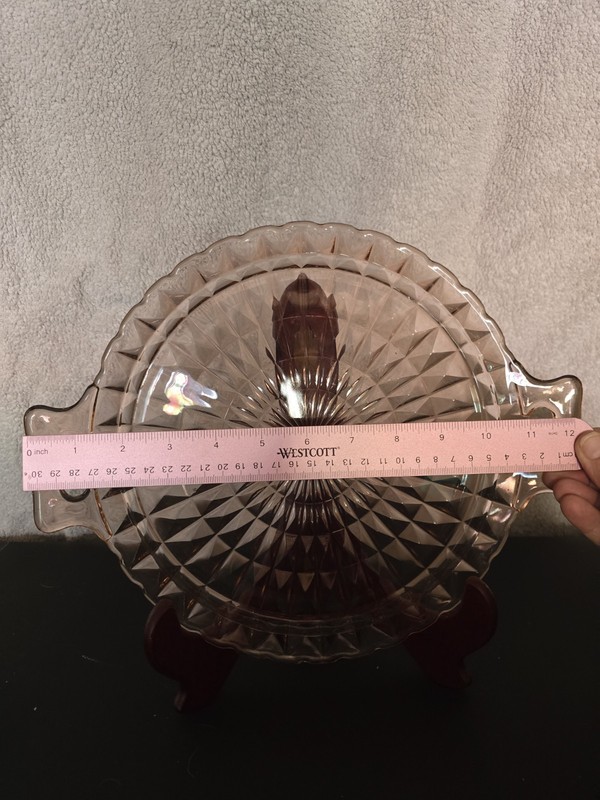 Set Of 2 Vintage Cake Plates 1 Anchor Clear 1 Jeanette Pink 10"x12" W/ Handles gallery