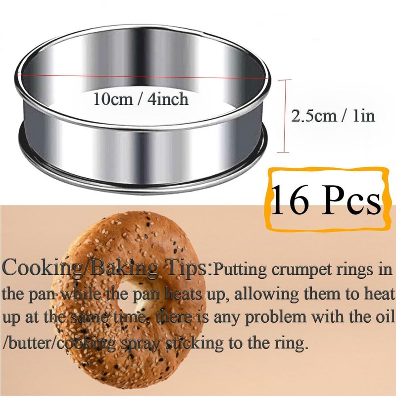16packs English Muffin Rings Crumpet Rings 4 Inch Stainless Steel Double Roll... gallery