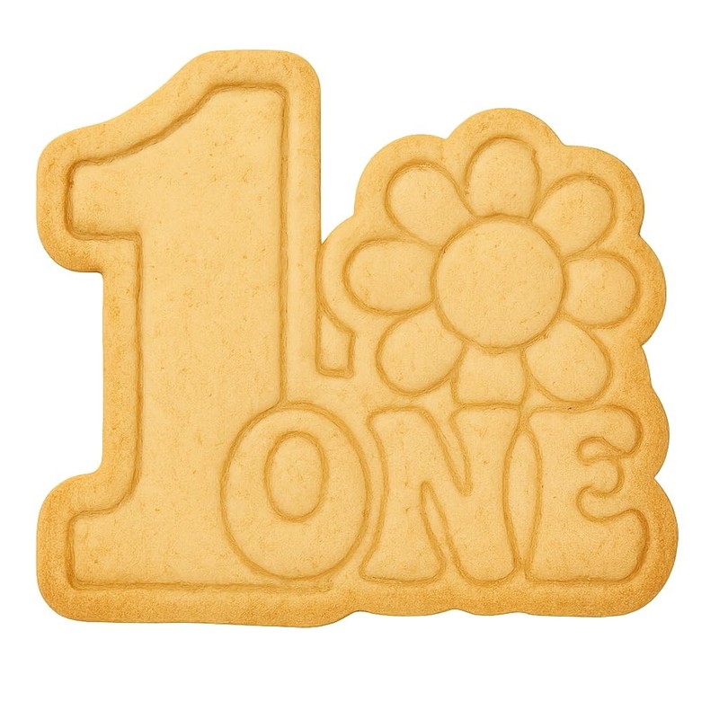 Number 1 with Retro Daisy Cookie Cutter & Stamp 4×3.2″ for Baking & Fondant