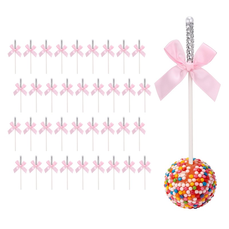 36 Pcs Bling Rhinestone Cake Sticks, Bow Lollipop Cake Toppers Pick, Green
