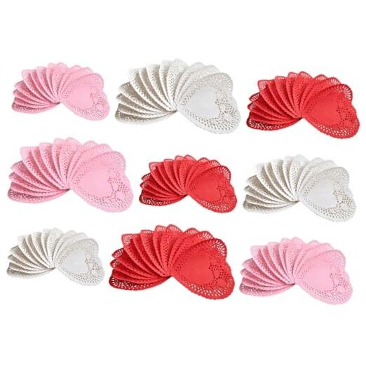 108 Pcs Heart Shaped Paper Doilies 3 Colors 3 Sizes 4-6-8 inch/108 pcs