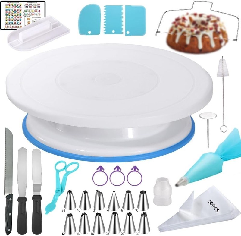 79PCS Cake Decorating Kit with Revolving Cake Stand Turntable Piping Tips Set