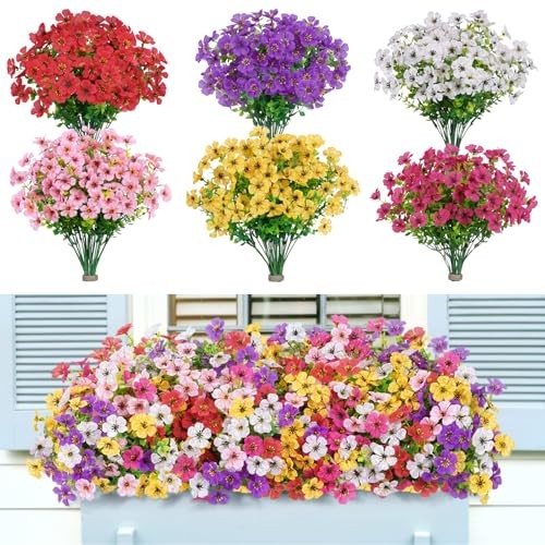 Artificial Flowers for Outdoors, 24 Bundles Plastic Fake Flowers 6 Mix Color gallery