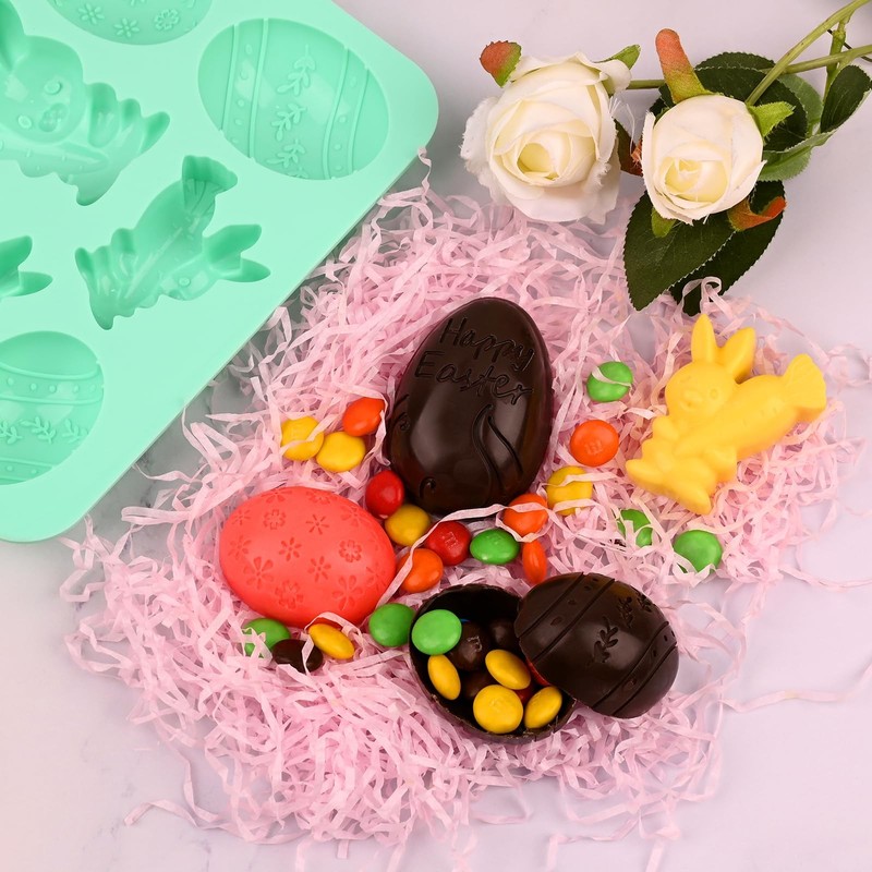 4 Pack Easter Chocolate Molds, Bunny Half Egg Shaped Non-stick Silicone Molds... gallery