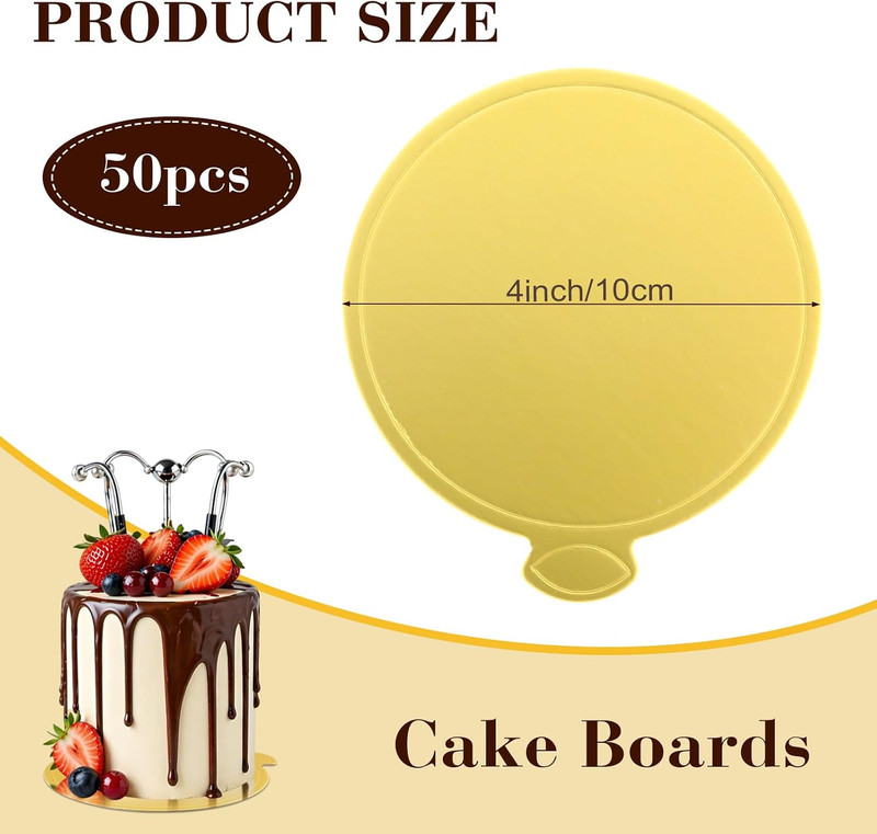 50 PCS 4 Inch Cake Boards Mini Cake Boards round Golden Disposable Cardboard Cup gallery