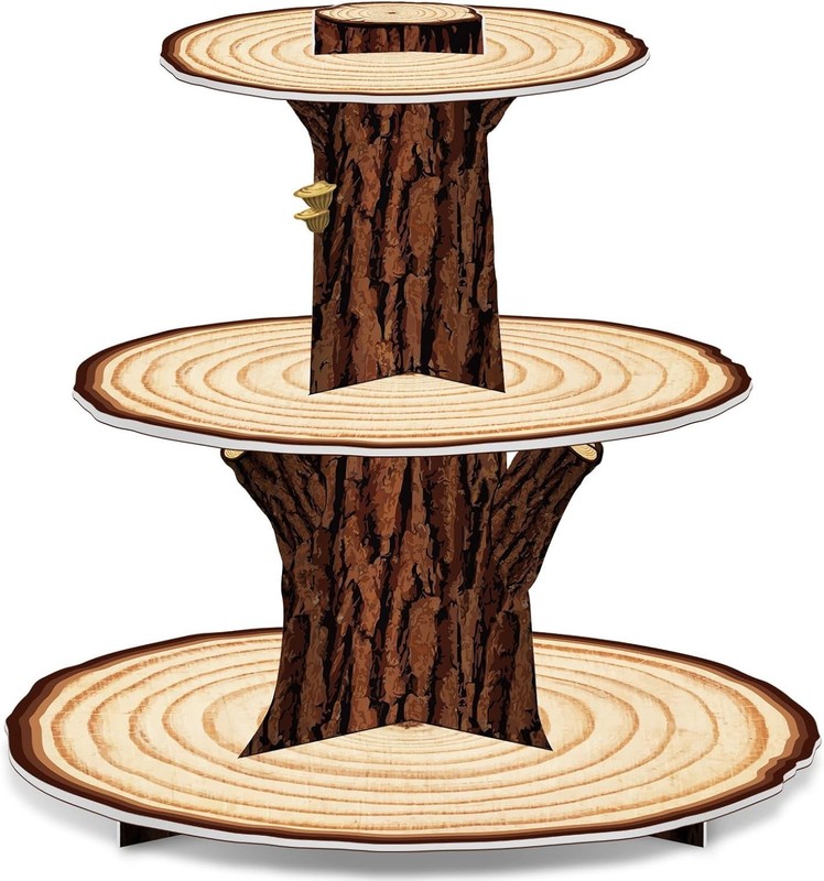 Wooden Cupcake Stand Decoration 3 Tier Western Party Cake Holder Woodland Bab…