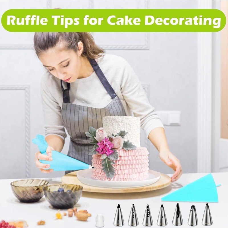 9-Piece Vintage Ruffle Piping Tips Set - Stainless Steel Cake Decor Essentials gallery