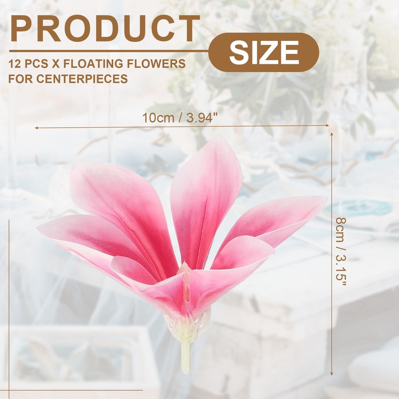12 Pcs Floating Flowers for Centerpieces, Pink Magnolia Faux Flower Heads gallery