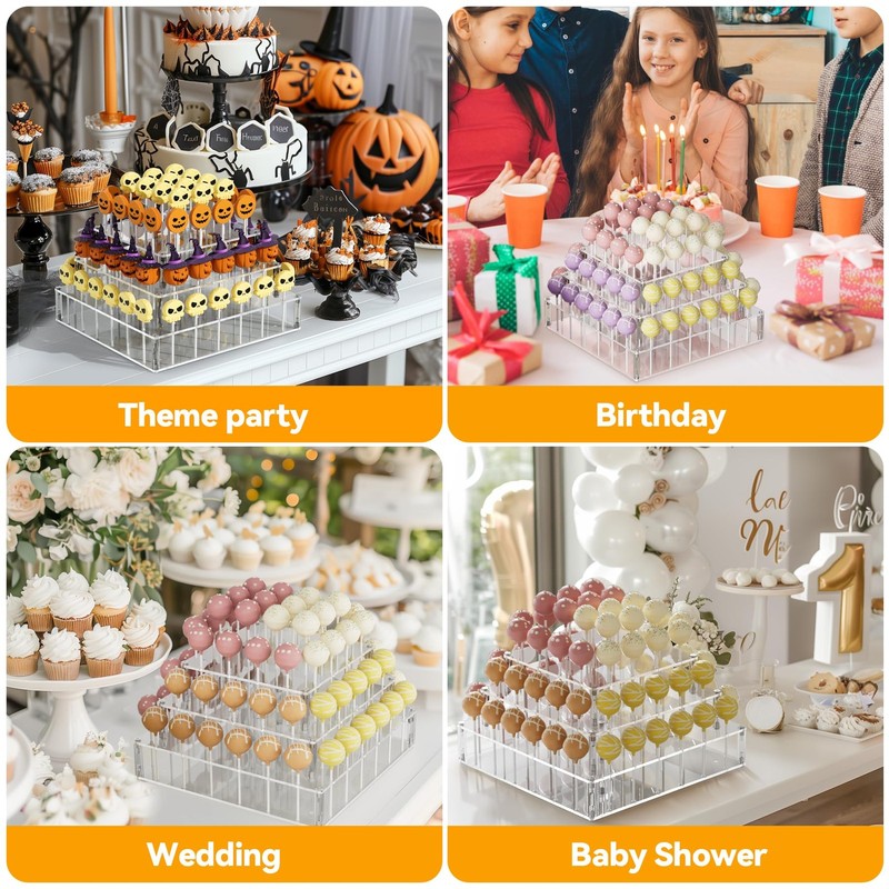 3 Tier Square Cake Pop Stand, 72 Holes, Lollipop Holder, Dessert Display, Party gallery