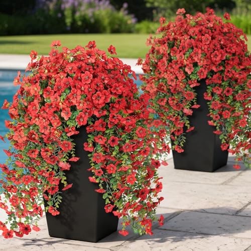 Bundles Artificial Hanging Morning Glory Flowers for Outdoor, Realistic 4 Red gallery