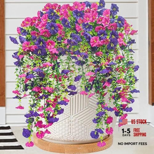 4PCS Artificial Hanging Flowers,Artificial Flowers for Outdoor Decor Suitable