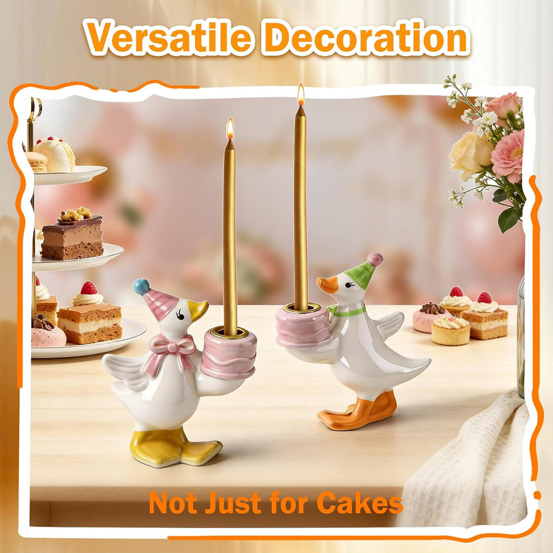 Silly Goose Cake Candle Holder, Mini 3.1" Tall, Hand Painted Ceramic Goose Cake gallery