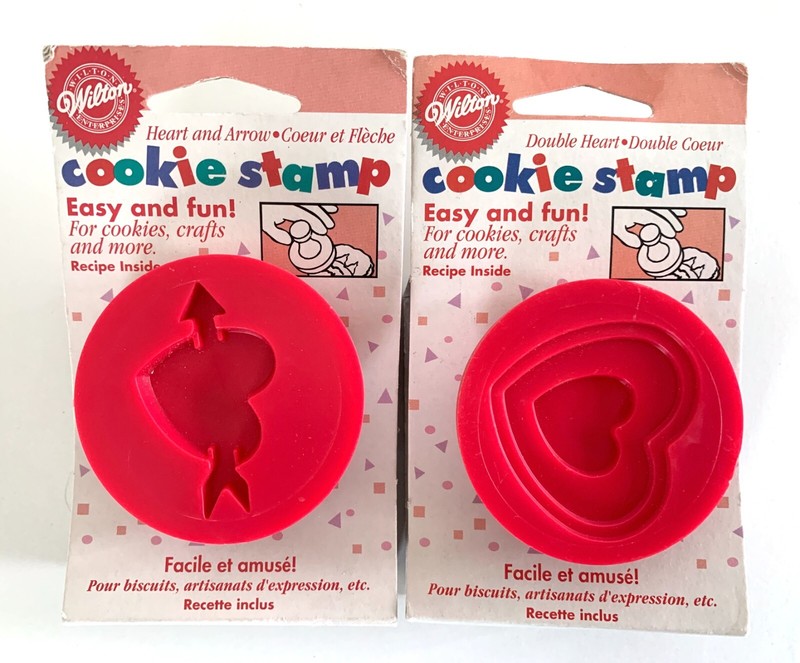 Set of 2 Wilton Cookie Stamps Double Heart & Heart with Arrow Valentines